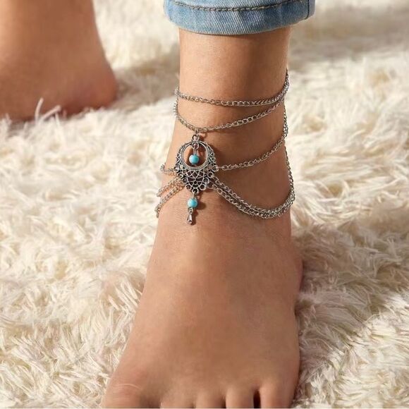 NEW Retro Turquoise Water Drop Anklet, chain anklet, BOHO jewelry, trendy anklet - Picture 1 of 1